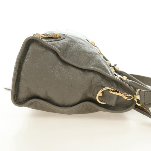 BALENCIAGA The Giant City Hand Bag Leather 2way Gray Gold 281770 Auth 184362M