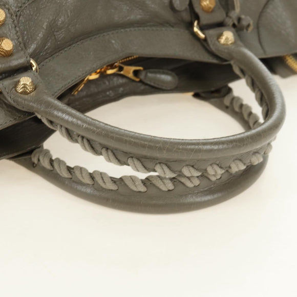 BALENCIAGA The Giant City Hand Bag Leather 2way Gray Gold 281770 Auth 184362M