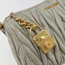 Miu Miu Matelasse Accessory Pouch Leather Gray Gold Auth 184365M-17