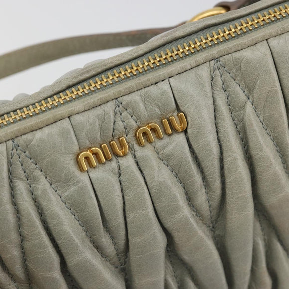 Miu Miu Matelasse Accessory Pouch Leather Gray Gold Auth 184365M