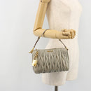 Miu Miu Matelasse Accessory Pouch Leather Gray Gold Auth 184365M-23