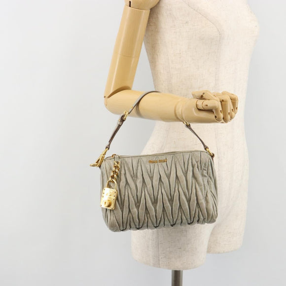 Miu Miu Matelasse Accessory Pouch Leather Gray Gold Auth 184365M