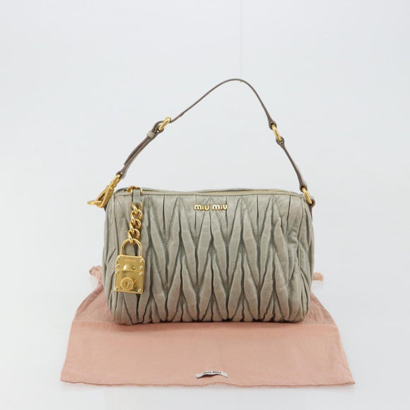 Miu Miu Matelasse Accessory Pouch Leather Gray Gold Auth 184365M