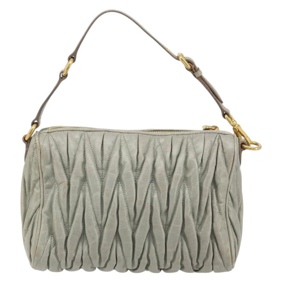 Miu Miu Matelasse Accessory Pouch Leather Gray Gold Auth 184365M