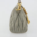 Miu Miu Matelasse Accessory Pouch Leather Gray Gold Auth 184365M-4
