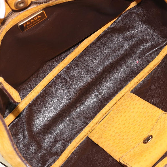 PRADA Hand Bag Canvas Beige Gold Auth 184366