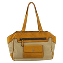PRADA Hand Bag Canvas Beige Gold Auth 184366-3