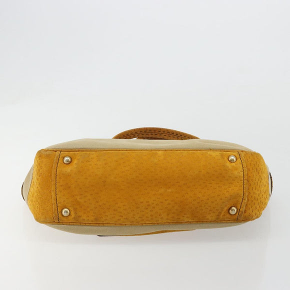 PRADA Hand Bag Canvas Beige Gold Auth 184366