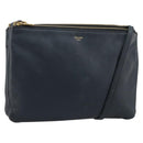 CELINE Trio Shoulder Bag Leather Navy Gold Auth 184367-1