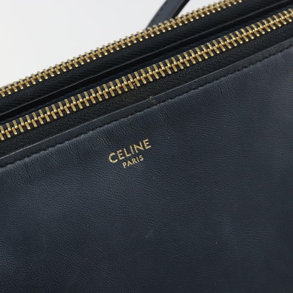 CELINE Trio Shoulder Bag Leather Navy Gold Auth 184367