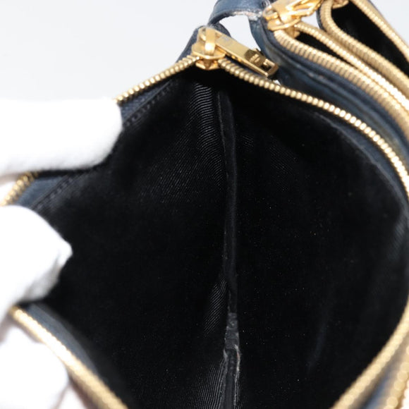 CELINE Trio Shoulder Bag Leather Navy Gold Auth 184367