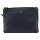 CELINE Trio Shoulder Bag Leather Navy Gold Auth 184367-13