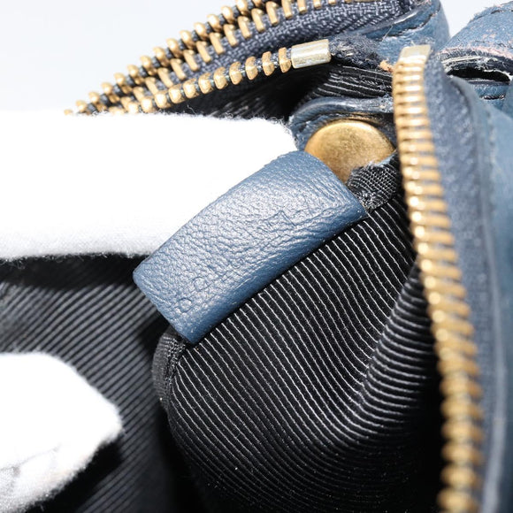 CELINE Trio Shoulder Bag Leather Navy Gold Auth 184367