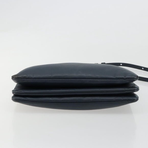 CELINE Trio Shoulder Bag Leather Navy Gold Auth 184367