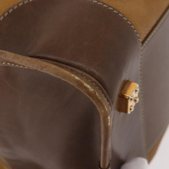 LOEWE Amazona 32 Hand Bag Leather Brown Gold Auth 184369