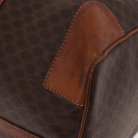CELINE Macadam Canvas Boston Bag PVC Leather Brown Gold Auth 184375