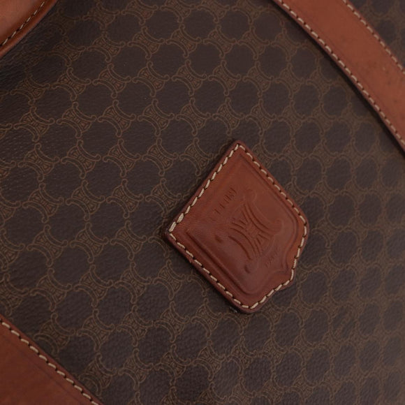 CELINE Macadam Canvas Boston Bag PVC Leather Brown Gold Auth 184375