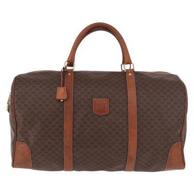 CELINE Macadam Canvas Boston Bag PVC Leather Brown Gold Auth 184375 - 0