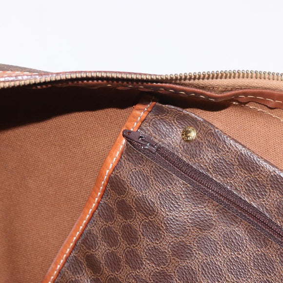 CELINE Macadam Canvas Boston Bag PVC Leather Brown Gold Auth 184375