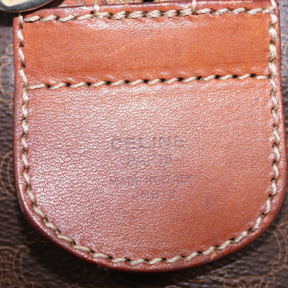 CELINE Macadam Canvas Boston Bag PVC Leather Brown Gold Auth 184375