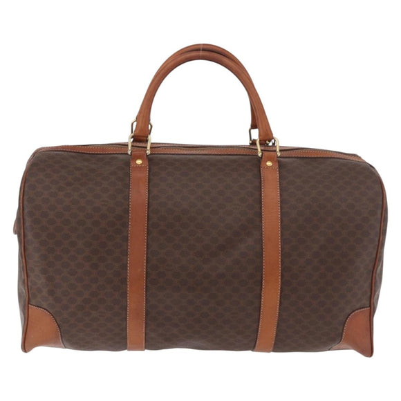 CELINE Macadam Canvas Boston Bag PVC Leather Brown Gold Auth 184375