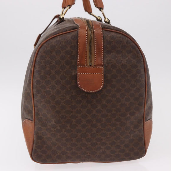 CELINE Macadam Canvas Boston Bag PVC Leather Brown Gold Auth 184375