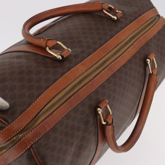 CELINE Macadam Canvas Boston Bag PVC Leather Brown Gold Auth 184375