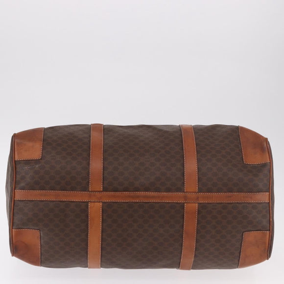CELINE Macadam Canvas Boston Bag PVC Leather Brown Gold Auth 184375