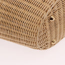 PRADA Hand Bag Rattan Beige Gold Auth 184379SAM-15
