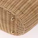 PRADA Hand Bag Rattan Beige Gold Auth 184379SAM-16
