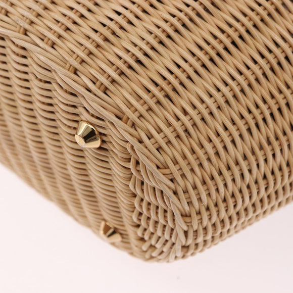 PRADA Hand Bag Rattan Beige Gold Auth 184379SAM