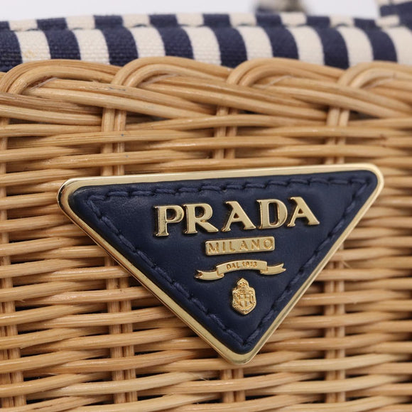 PRADA Hand Bag Rattan Beige Gold Auth 184379SAM