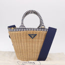 PRADA Hand Bag Rattan Beige Gold Auth 184379SAM-12
