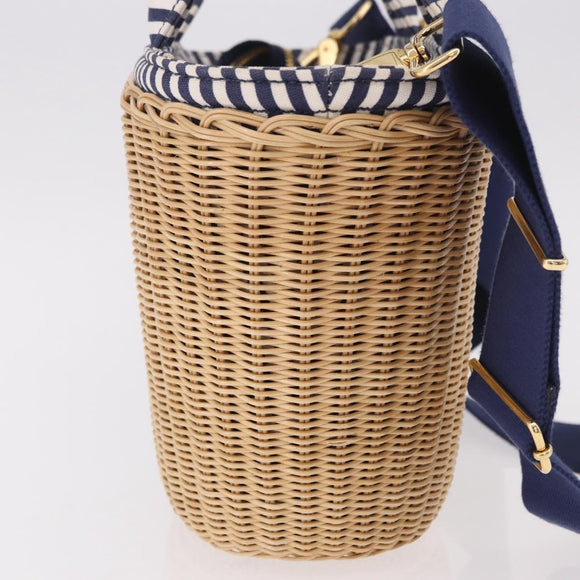 PRADA Hand Bag Rattan Beige Gold Auth 184379SAM