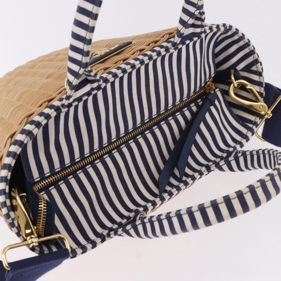 PRADA Hand Bag Rattan Beige Gold Auth 184379SAM
