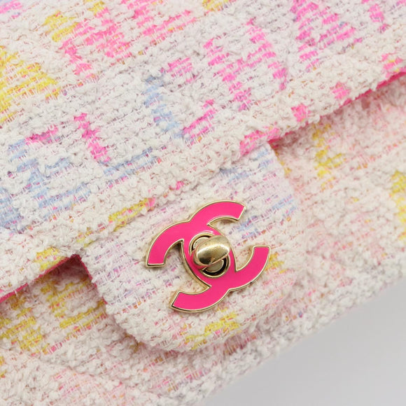 CHANEL Mini Matelasse 20 Shoulder Bag Tweed Multicolor Gold CC Auth 184380SAM