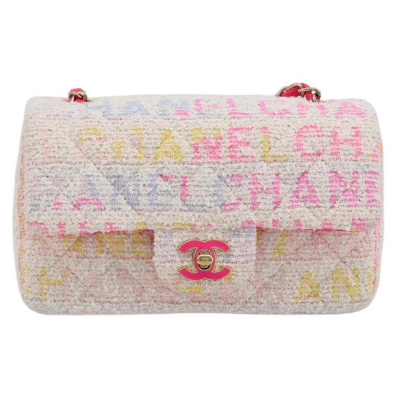 CHANEL Mini Matelasse 20 Shoulder Bag Tweed Multicolor Gold CC Auth 184380SAM