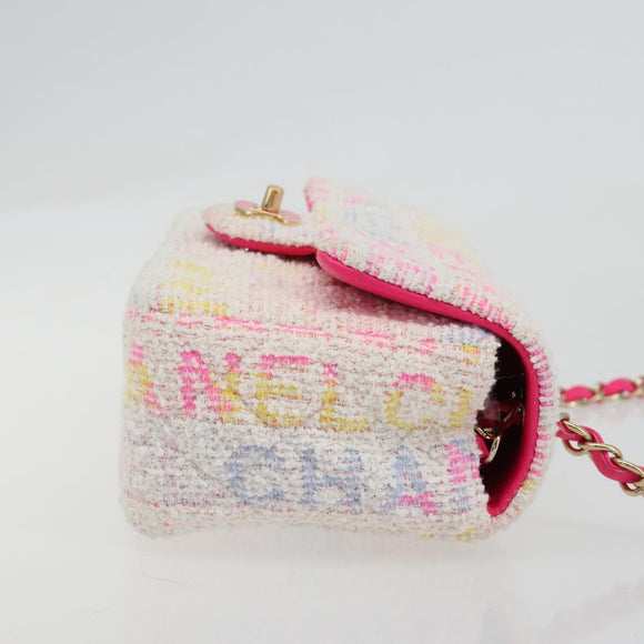 CHANEL Mini Matelasse 20 Shoulder Bag Tweed Multicolor Gold CC Auth 184380SAM