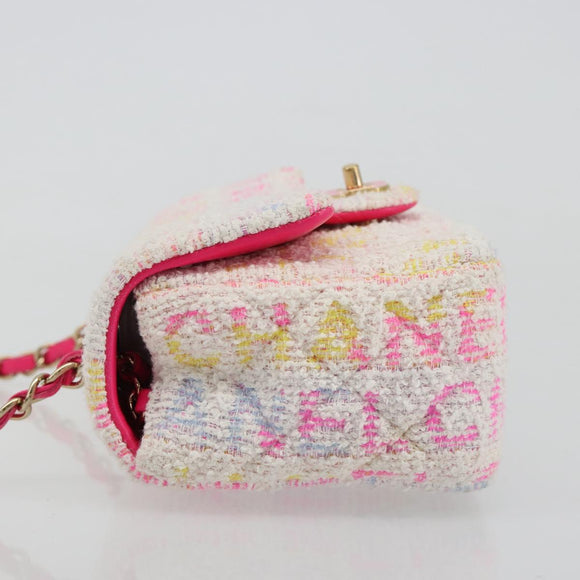 CHANEL Mini Matelasse 20 Shoulder Bag Tweed Multicolor Gold CC Auth 184380SAM