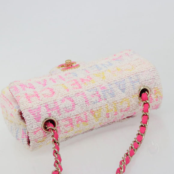 CHANEL Mini Matelasse 20 Shoulder Bag Tweed Multicolor Gold CC Auth 184380SAM