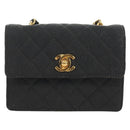 CHANEL Matelasse Chain Shoulder Pouch Canvas Black Gold CC Auth 184384V-2