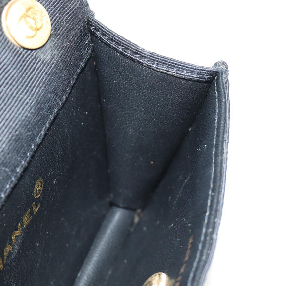 CHANEL Matelasse Chain Shoulder Pouch Canvas Black Gold CC Auth 184384V