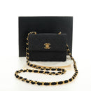 CHANEL Matelasse Chain Shoulder Pouch Canvas Black Gold CC Auth 184384V-25