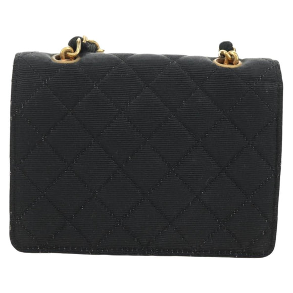 CHANEL Matelasse Chain Shoulder Pouch Canvas Black Gold CC Auth 184384V