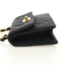 CHANEL Matelasse Chain Shoulder Pouch Canvas Black Gold CC Auth 184384V-4