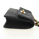 CHANEL Matelasse Chain Shoulder Pouch Canvas Black Gold CC Auth 184384V-5