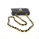 CHANEL Matelasse Chain Shoulder Pouch Canvas Black Gold CC Auth 184384V-7