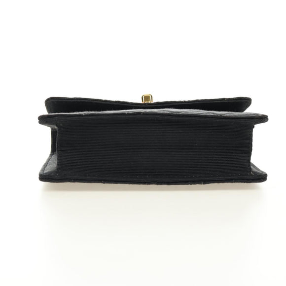 CHANEL Matelasse Chain Shoulder Pouch Canvas Black Gold CC Auth 184384V