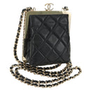 CHANEL Chain Shoulder Pouch Evening Bag Lamb Skin Black Gold CC Auth 184385SV-1