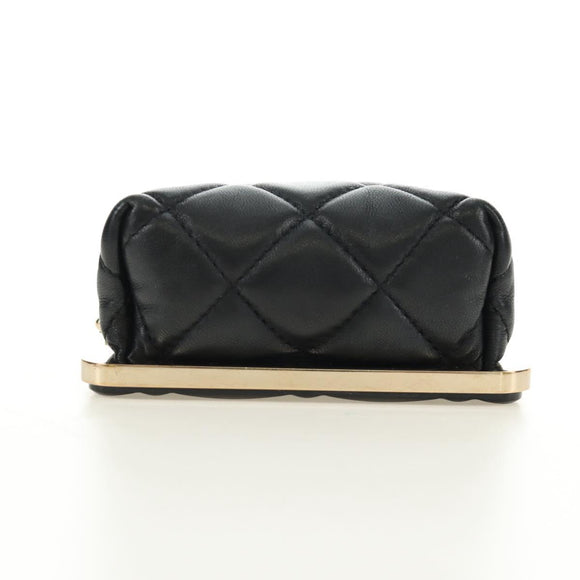 CHANEL Chain Shoulder Pouch Evening Bag Lamb Skin Black Gold CC Auth 184385SV